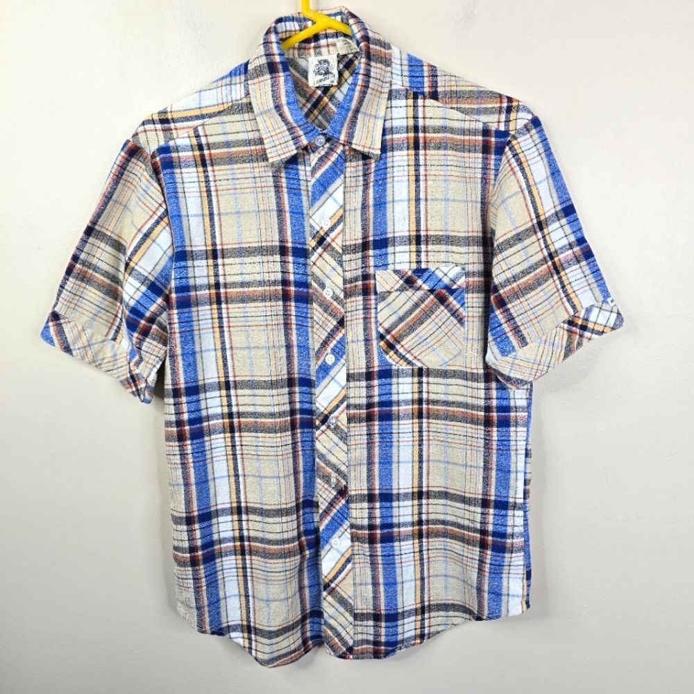 Vintage Kennington California Short Sleeve Big Plaid Print Button Down Shirt M